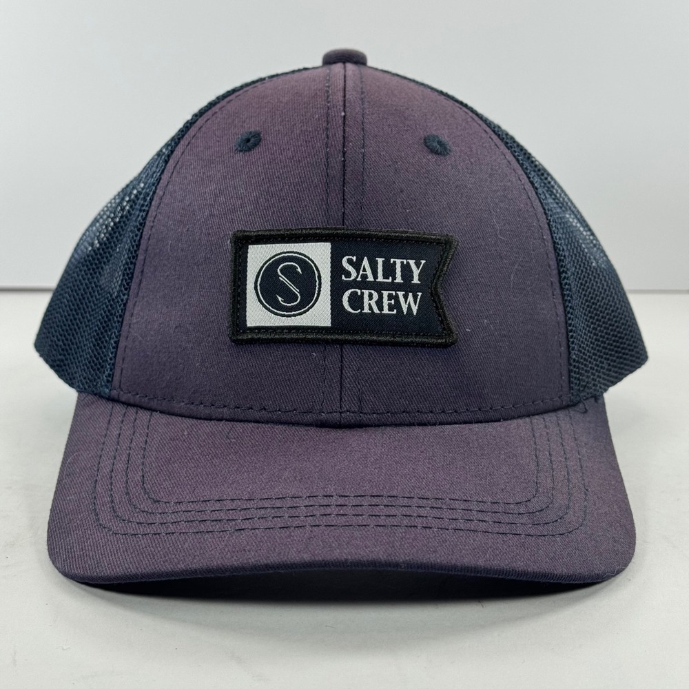 Salty Crew trucker hat purple navy mesh embroidered logo adjustable snapback